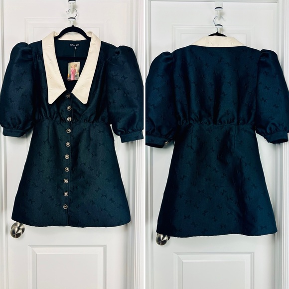 Sister Jane Pirouette Edwardian Goth Black Jacquard Mini Dress Medium Plus Size - Picture 3 of 12